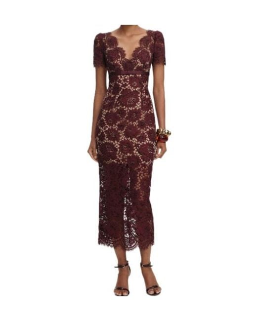 Self-Portrait Red Floral Lace Midi Dress