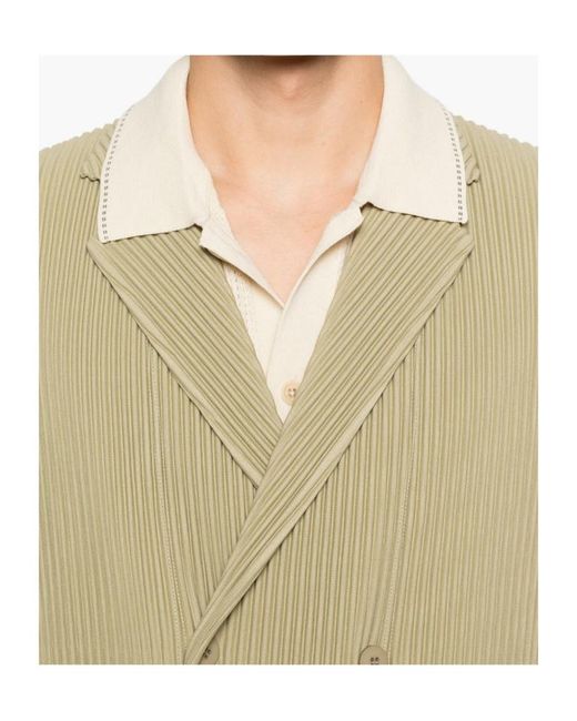Homme Plissé Issey Miyake Natural Buttoned Pleated Jacket for men