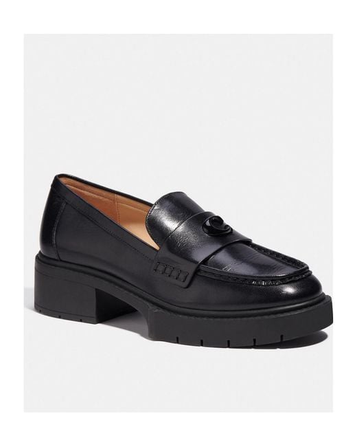 COACH Black Leah Chunky Sole Leather Loafers