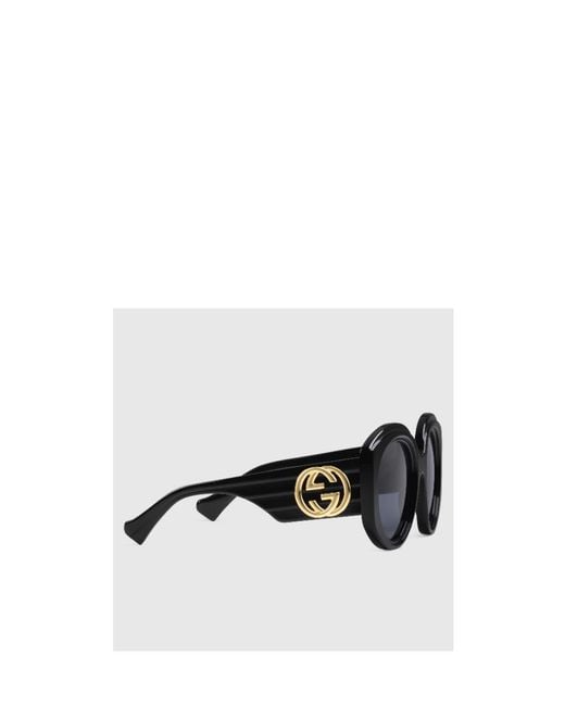 Gucci Blue Eyewear Logo-Plaque Round-Frame Sunglasses