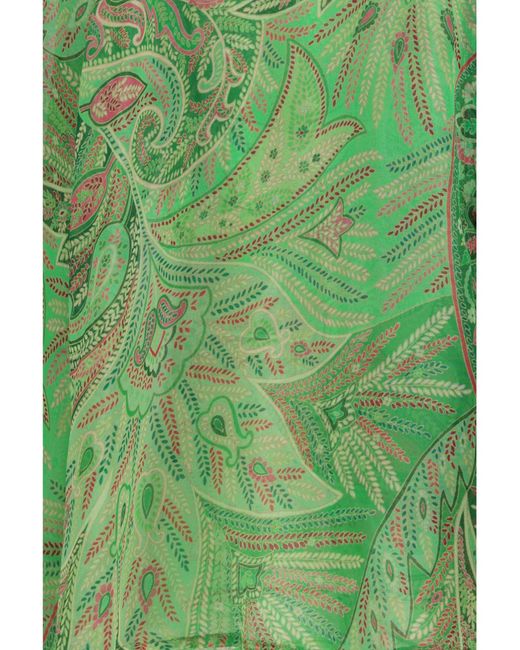 Etro Green Paisley Ruffled Sheer Top