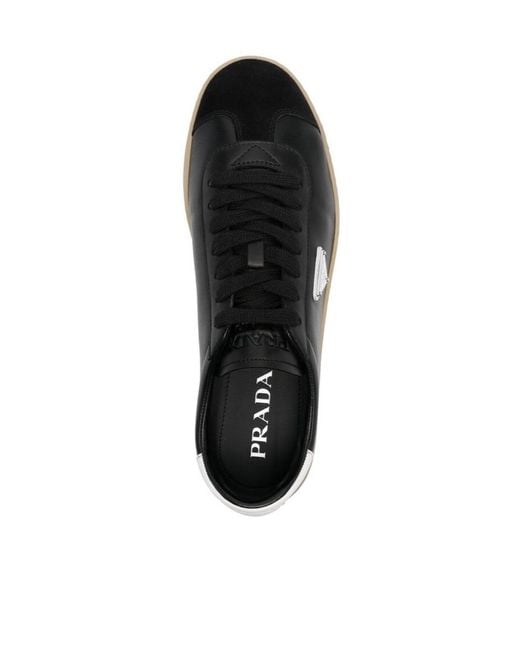 Prada Black Triangle-Logo Lace-Up Sneakers for men