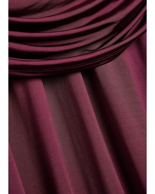 Self-Portrait Purple Gathered Stretch-Jersey Midi Dress
