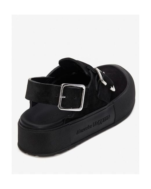 McQueen Black Buckle-Fastened Round-Toe Sandals for men