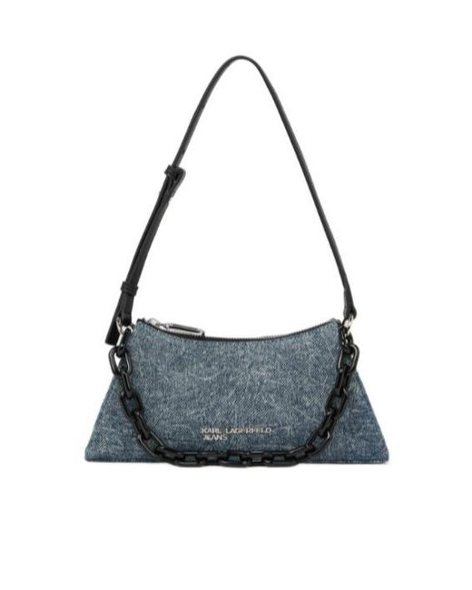 Karl Lagerfeld Blue Denim Chain Shoulder Bag