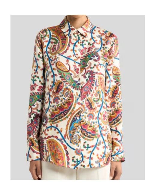 Etro White Floral Paisley Motif Satin Twill Shirt