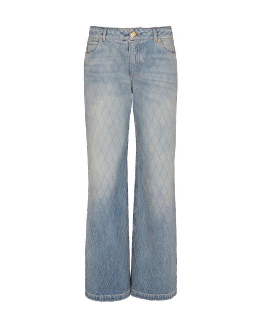 Balmain Blue Logo Patch Straight-Leg Jeans