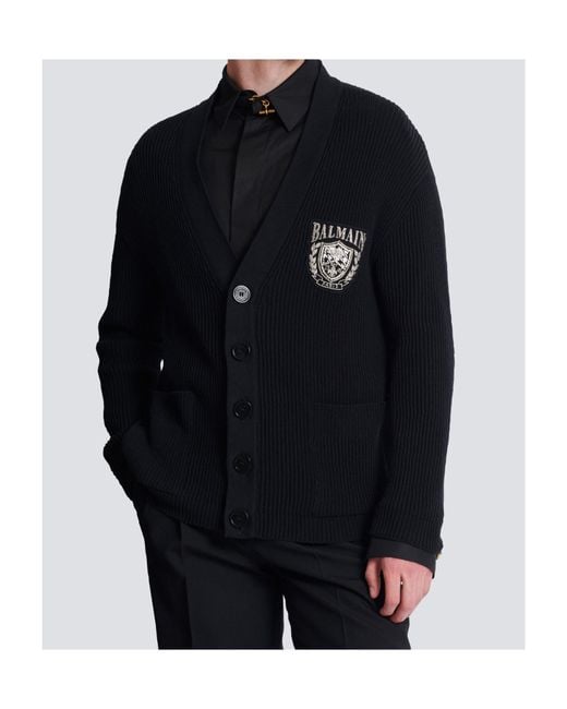 Balmain Blue Tube Knit Cardigan for men
