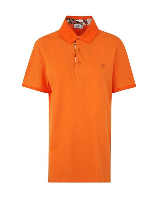 Etro Orange Logo Embroidered Short Sleeved Polo Shirt for men