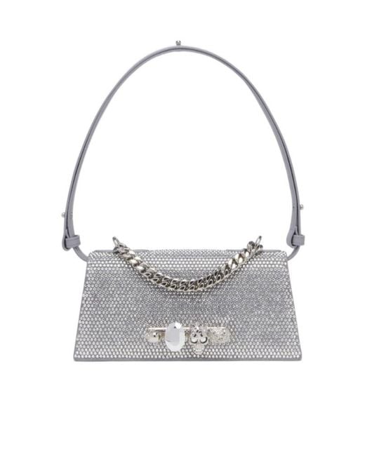 McQueen Gray Jewelled Shoulder Mini