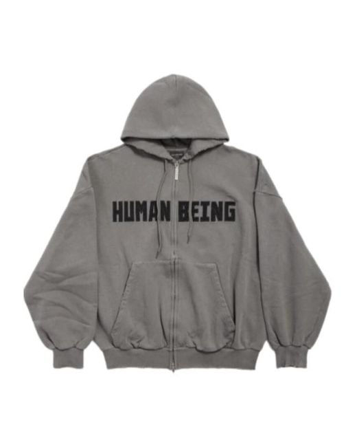 ★SALE★【送料関税無料】BALENCIAGA Human Being ShiftedHoodie Balenciaga Human Being Shifted Zip-Up Hoodie in Gray for Men