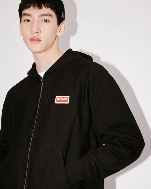KENZO Black Logo Embroidered Zip-Up Jacket for men