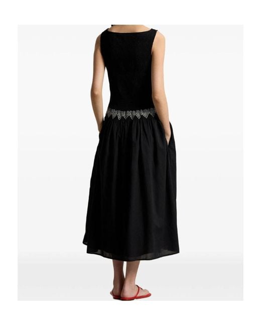 Polo Ralph Lauren Black Shirred-Trim Midi Dress