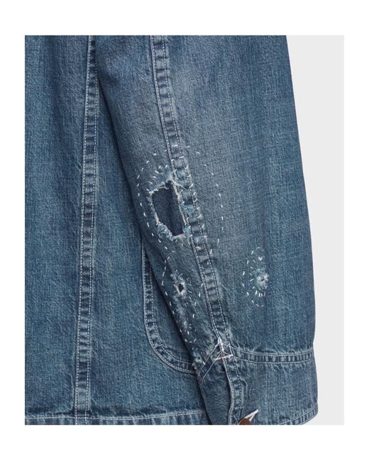 Maison Margiela Blue Distressed Denim Caban Jacket for men