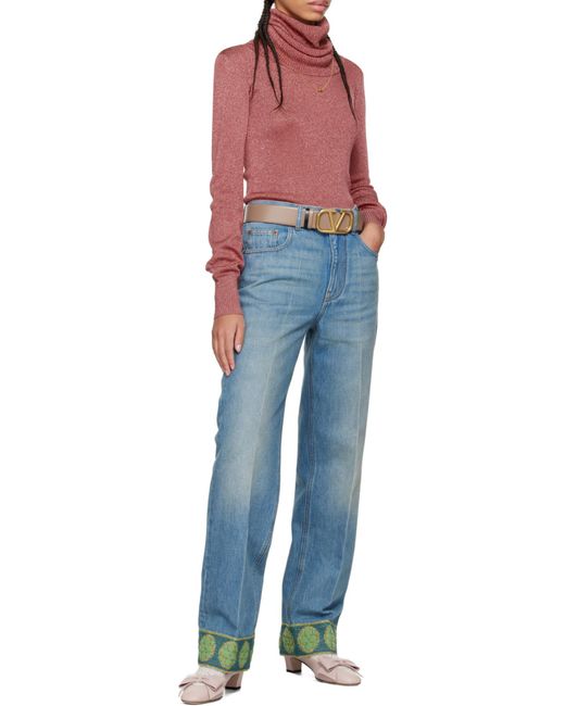 Valentino Red Logo Plaque Turtleneck Jumper