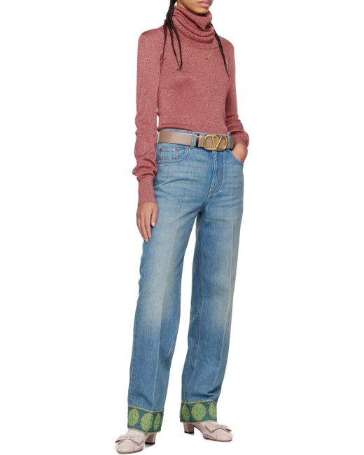 Valentino Blue Logo Patch Straight Leg Jeans