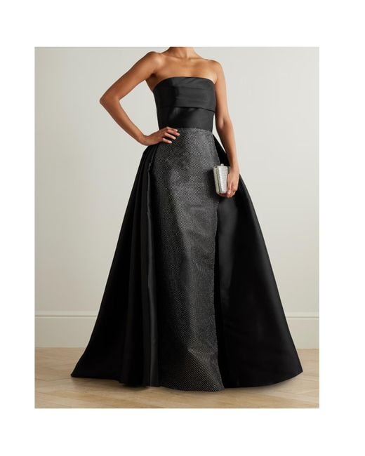 Solace London Black Strapless Pleated Gown