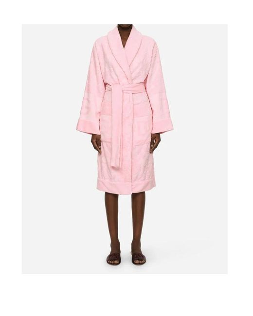 Dolce & Gabbana Pink Logo Jacquard Terry Bathrobe for men