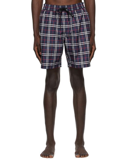 Burberry Blue Check Drawcord Swim Shorts for men
