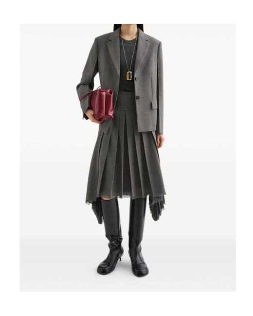 Jil Sander Gray Asymmetric Pleated Midi Skirt