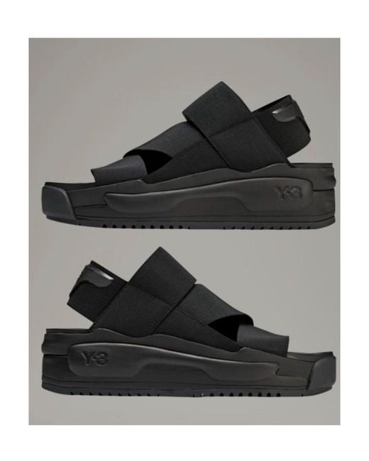 Y-3 Black Logo Embossed Open-Toe Sandals for men