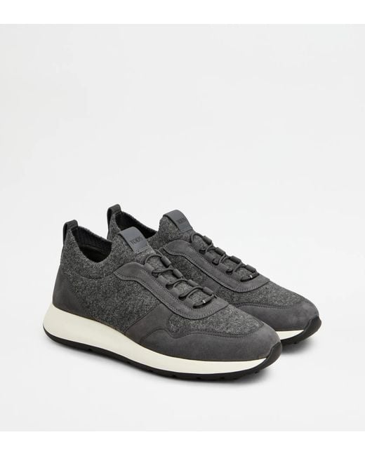 Tod's Gray Suede-Panelled Felt Sneakers for men