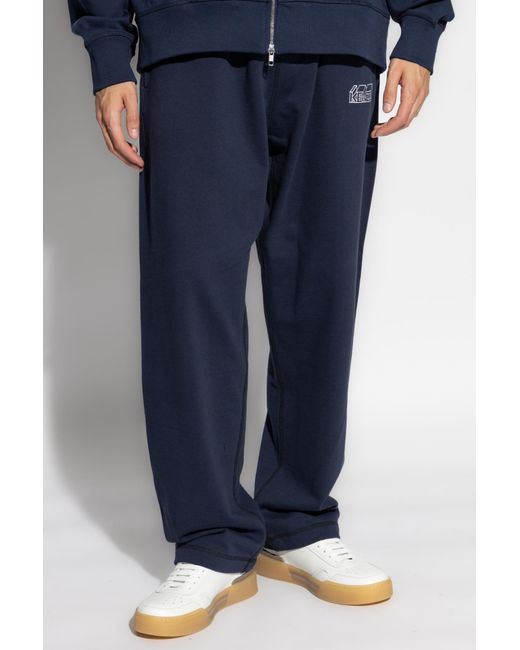 KENZO Blue Logo Embroidered Straight-Leg Sweatpants for men