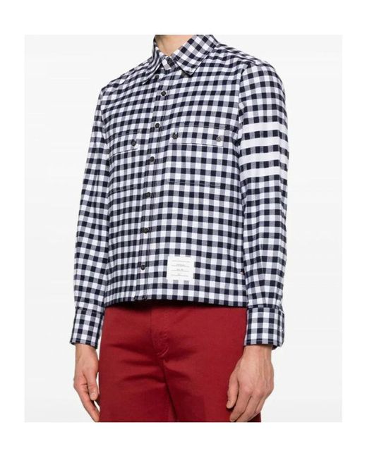 Thom Browne Blue Gingham-Pattern Buttoned Shirt for men