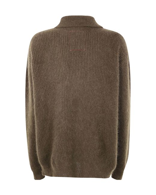 Uma Wang Green Long-Sleeved Lapel Sweater