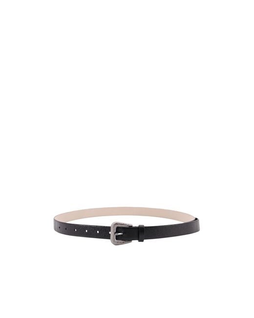 Brunello Cucinelli White Metal-Buckle Leather Belt