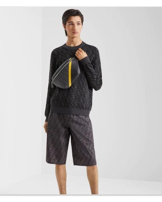 Fendi Black Monogram Jacquard Crewneck Knitted Jumper for men