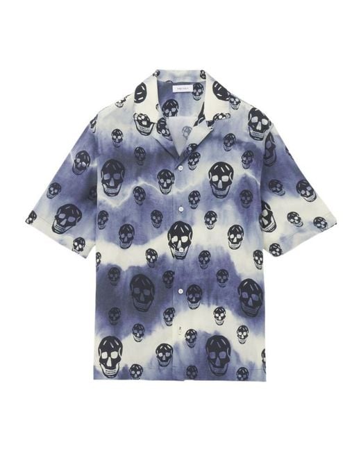 McQueen Blue Skull-Print Tie-Dye Shirt for men