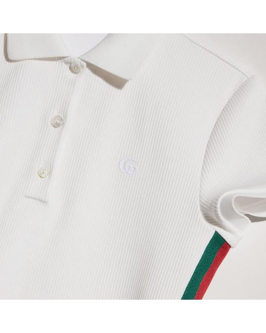 Gucci White Web Detailed Ribbed Jersey Polo Shirt