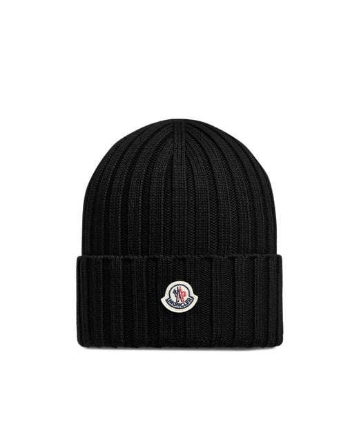 Moncler Black Logo Wool Beanie