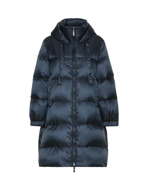 Max Mara Blue Long-Sleeved Hooded Down Jacket