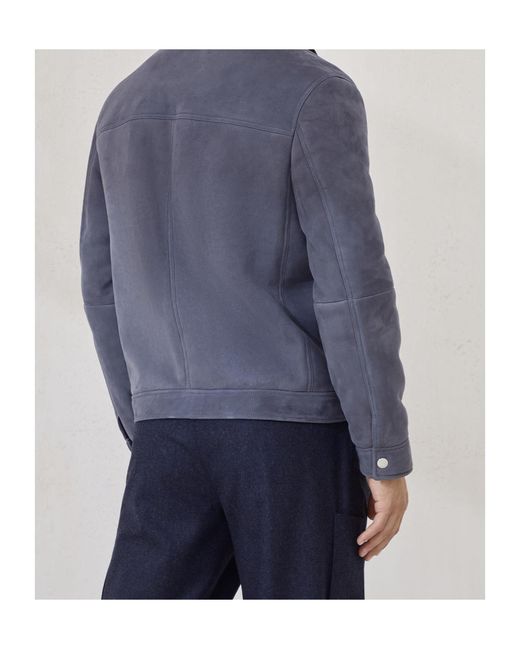 Brunello Cucinelli Blue Shearling-Collar Flap-Pocket Jacket for men