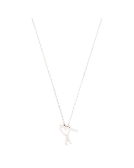 AMI White Ami De Coeur Logo Pendant Necklace for men