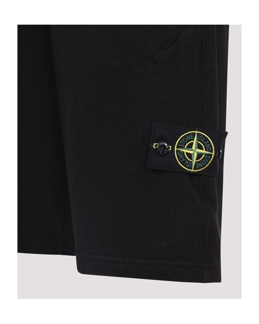 Stone Island Black Logo-Patch Drawstring Shorts for men