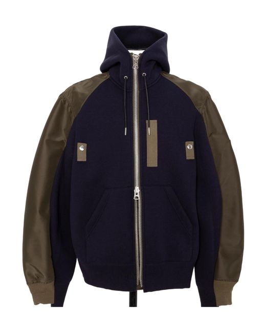 Sacai Black Sponge Hooded Zip-Up Jacket for men