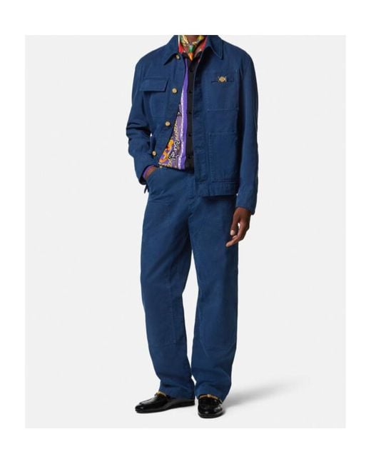 Versace Blue Overdyed Carpenter Denim Jacket for men