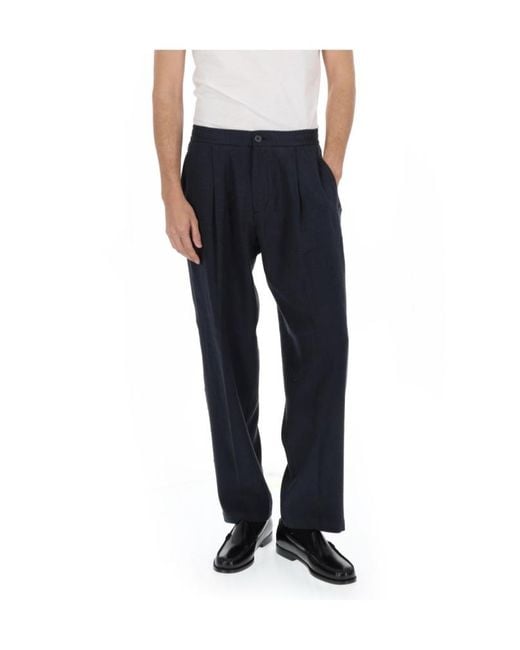 Herno Blue Drawstring Linen Pants for men