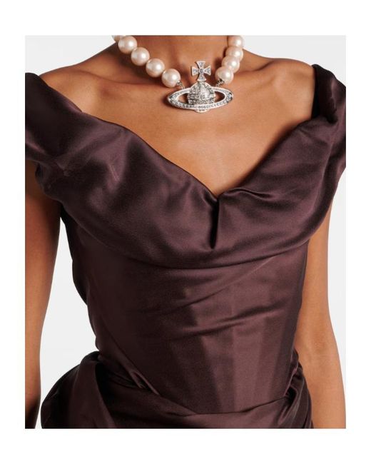 Vivienne Westwood Brown Nova Cora Asymmetric Satin Minidress