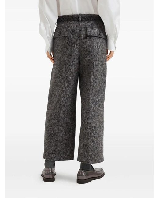 Brunello Cucinelli Gray High-Waisted Pleated Trousers