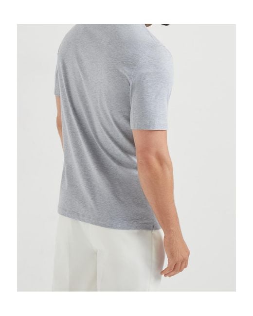 Brunello Cucinelli Gray Logo Printed Crewneck T-Shirt for men