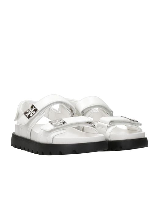Tory Burch White Logo Strap Sandals