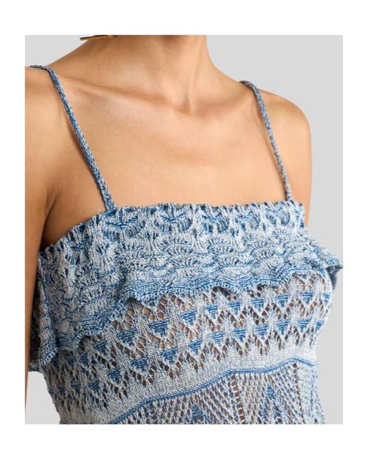 Etro Blue Ruffle Detailed Knitted Strappy Top