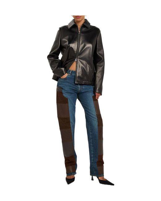 Versace Blue Leather And Suede Patchwork Straight-Leg Jeans