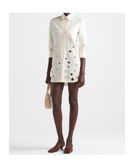 Prada White Appliqué-Detailed Button-Up Shirtdress