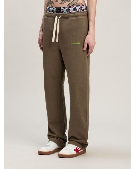 Palm Angels Green Logo-Embroidered Track Pants for men
