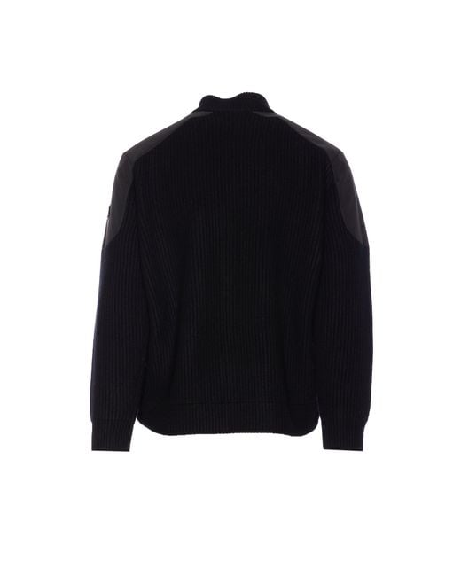 Moose Knuckles Black Magnus Knit Hybrid Zipped Bomber Jacket for men